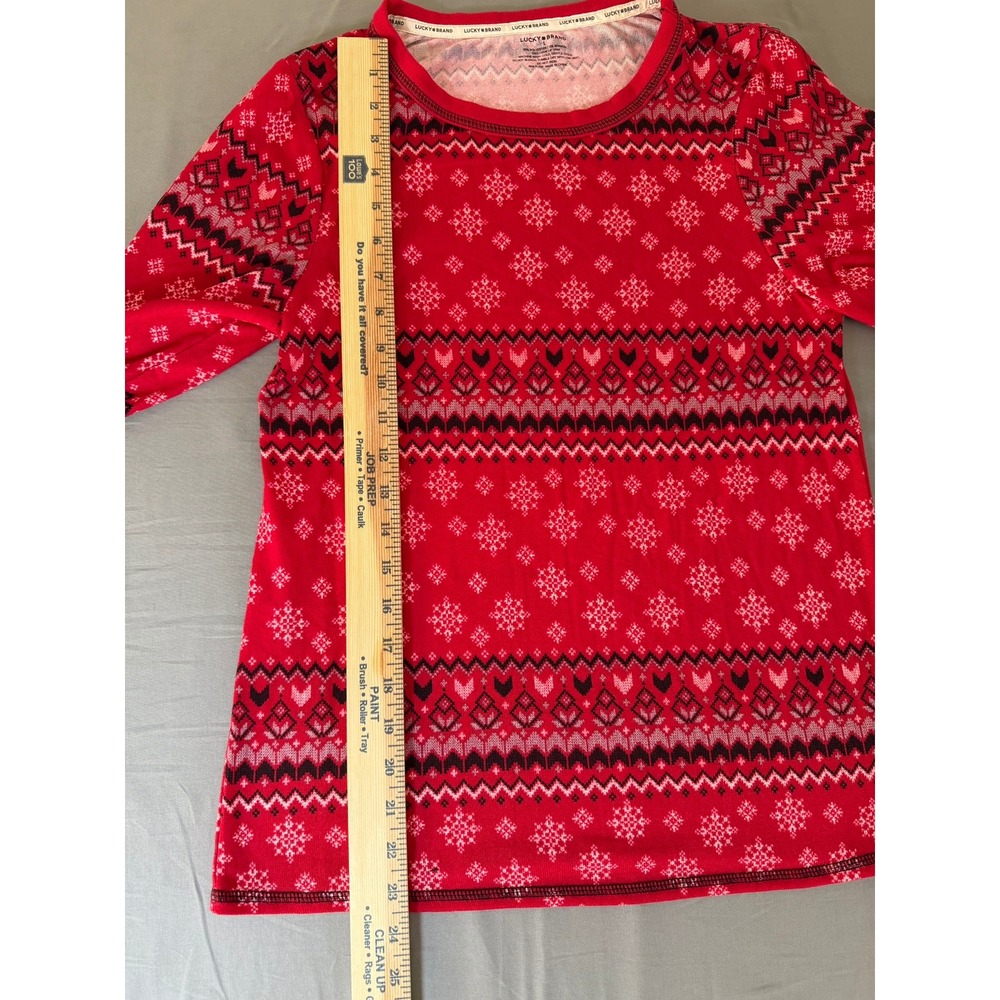 Lucky Brand Womens Red Winter Snow Pajama Set Long Sleeve Top Leggings Size L - Picture 5 of 10